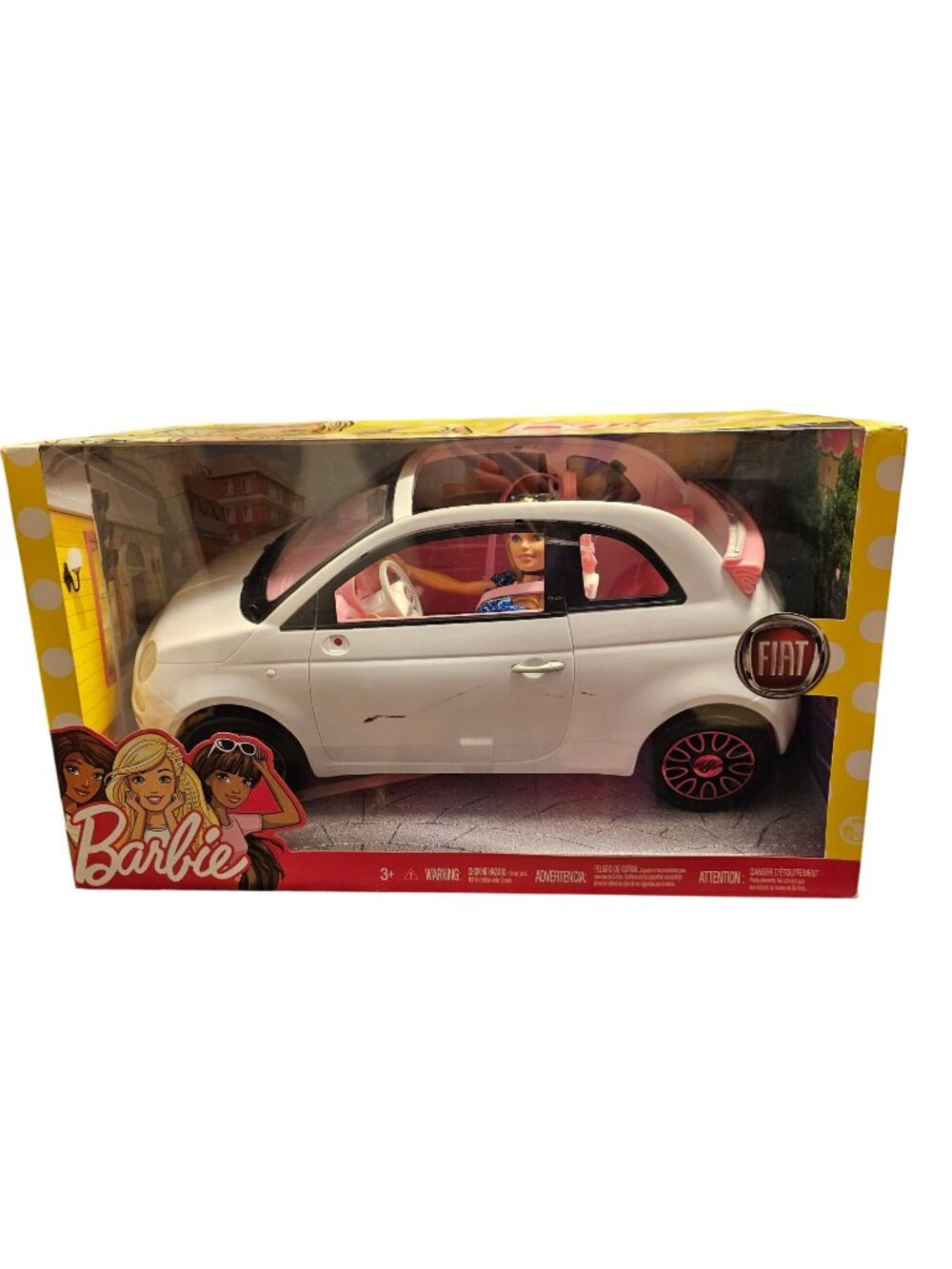 Barbie Fiat 500 Convertible Car With Doll White & Pink 3+ Years New In Box